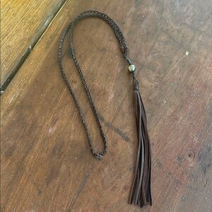 Vincent Peach Leather and Tahitian Comoros Tassel Necklace